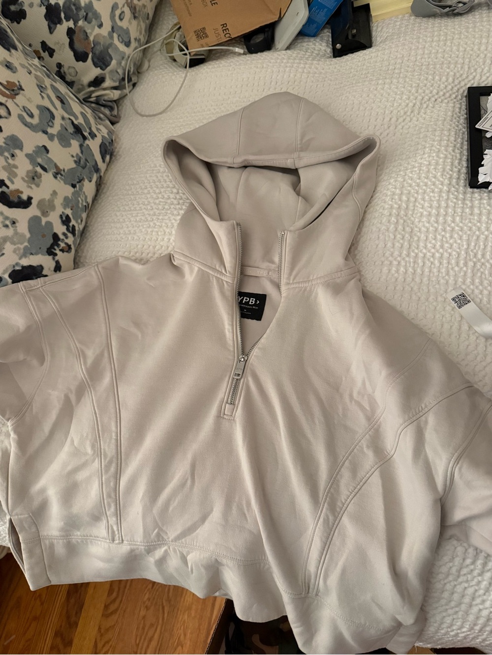 Abercrombie & Fitch YPB Cream Half-Zip Hooded Sweatshirt